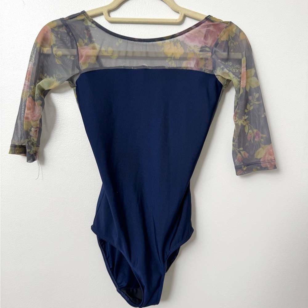 Eleve Tri Hanna Mesh Leotard Medium Long Sleeves Blue